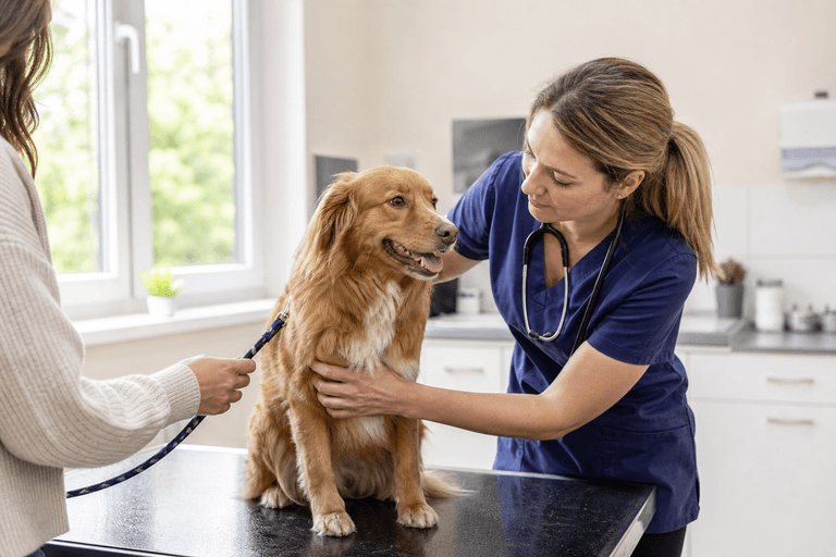 Consulta de clínico geral veterinário com cão e tutor na VetôPet Maringá