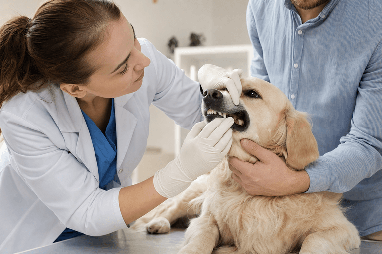 Cão em procedimento de odontologia veterinária na VetôPet Maringá