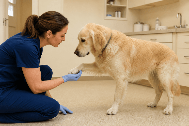 Cão em avaliação neurológica veterinária na VetôPet Maringá